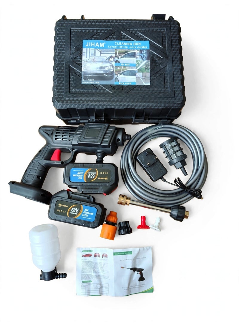 JIHAM Wireless Car Wash Gun 68V High Pressure Washer Machine Cordless Portable Electric Cleaning Gun With Double Battery Box Packing With Hose Foam Bottle Nozzles Charger For Car Wash Bike Garden Home Cleaning Machine - Image 3