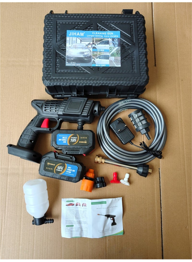 JIHAM Wireless Car Wash Gun 68V High Pressure Washer Machine Cordless Portable Electric Cleaning Gun With Double Battery Box Packing With Hose Foam Bottle Nozzles Charger For Car Wash Bike Garden Home Cleaning Machine - Image 2