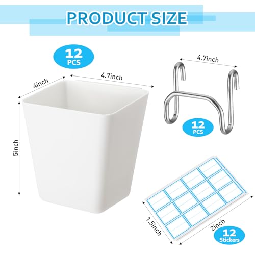 LOYIM 6 Pack Large Gridwall Cups Gridwall Storage Bin with Hooks Hanging Baskets Square Box Shape Hanging Cup Holder Gridwall Accessories for Garage Workbench Office Playroom Home KitchenWhite - Image 3