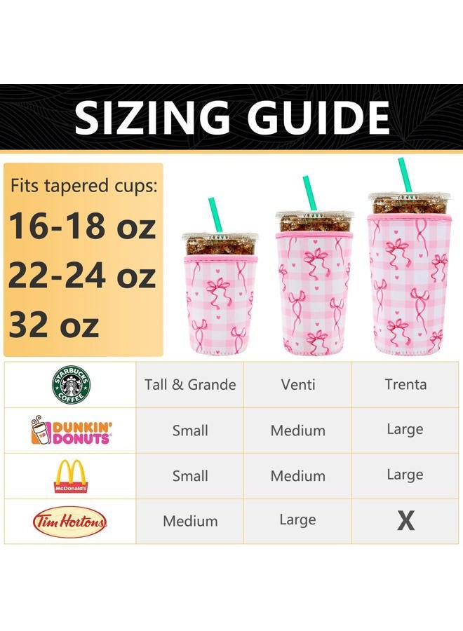 YR Reusable Neoprene Insulator Sleeve for Iced Coffee Cups, 3 Pack Coffee Coolies sleeves for Iced & Hot Drinks, Cold Beverage Cooler Compatible with Starbucks Coffee and More (Cute Bows) - Image 3