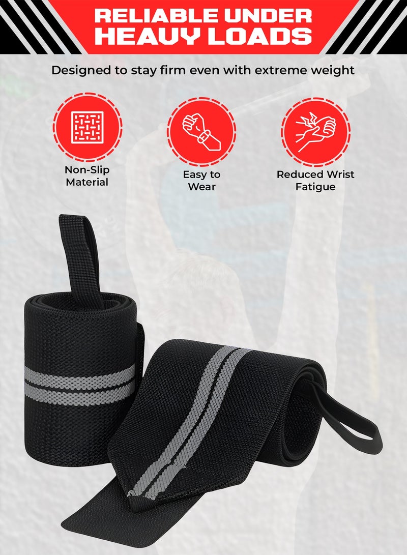 FIT TRIBE Workout Wrist Straps for Powerlifting - Premium Wrist Support for Men & Women - Thumb Loops for Extra Grip and Comfort - Ideal for Weightlifting and Intense Workouts (Grey Stripes) - Image 3