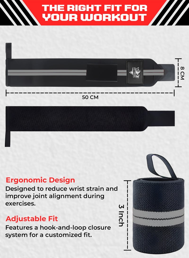 FIT TRIBE Workout Wrist Straps for Powerlifting - Premium Wrist Support for Men & Women - Thumb Loops for Extra Grip and Comfort - Ideal for Weightlifting and Intense Workouts (Grey Stripes) - Image 4