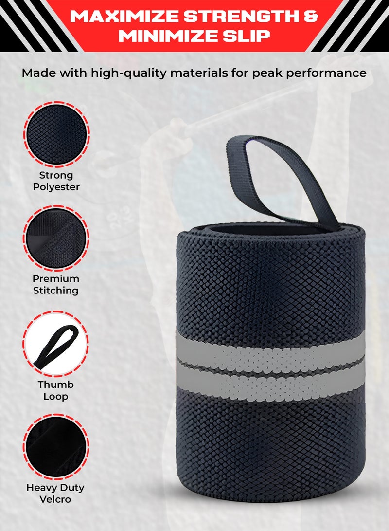 FIT TRIBE Workout Wrist Straps for Powerlifting - Premium Wrist Support for Men & Women - Thumb Loops for Extra Grip and Comfort - Ideal for Weightlifting and Intense Workouts (Grey Stripes) - Image 2