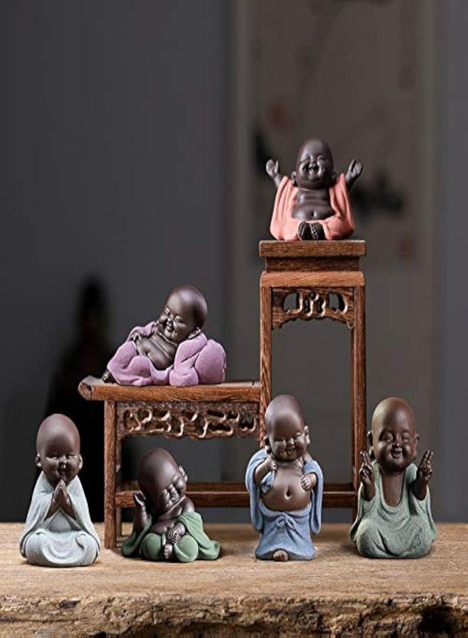 Kingzhuo A Collection of Cutie 6 Smiling Buddhas Laughing Buddha Statue Adorable Monk Figurines 6 Lovely Little Buddha Cutest Baby Buddha Great Details Giftable Make You Happy - Image 1