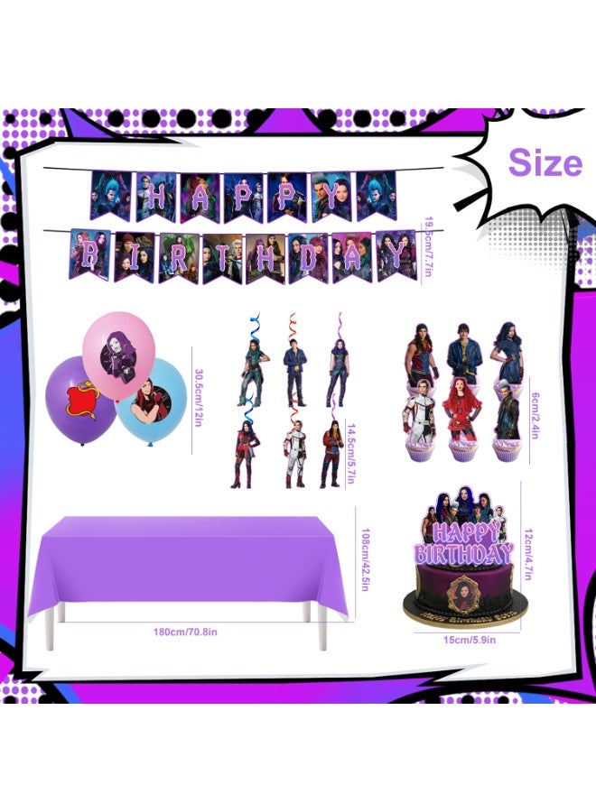 حفلة مثمرة زينة حفلات عيد ميلاد مستوحاة من فيلم "الأحفاد"، مجموعة زينة مكونة من 33 قطعة - بالونات، لافتة، مفرش طاولة، زينة كب كيك، قلادة حلزونية، وغيرها من مستلزمات حفلات عيد ميلاد مستوحاة من فيلم "الأحفاد". - Image 3