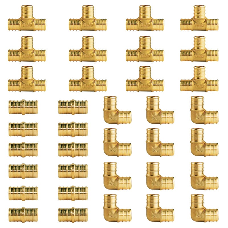 WiseWater 36 Pcs Pex Fittings 34 inch T PEX Tee12PCS 90 Degree Elbow Straight Coupling Brass Barb Crimp Pipe Fitting for Pex PipePack of 36 UPC Certified - Image 2