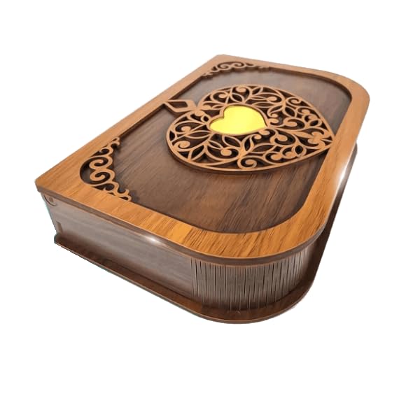MeeCraft Decorative Wooden Box Heart Design Floral Pattern Case Multipurpose Storage 23x15x5cm Brown - Image 2