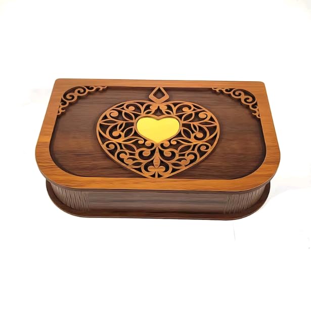 MeeCraft Decorative Wooden Box Heart Design Floral Pattern Case Multipurpose Storage 23x15x5cm Brown - Image 1