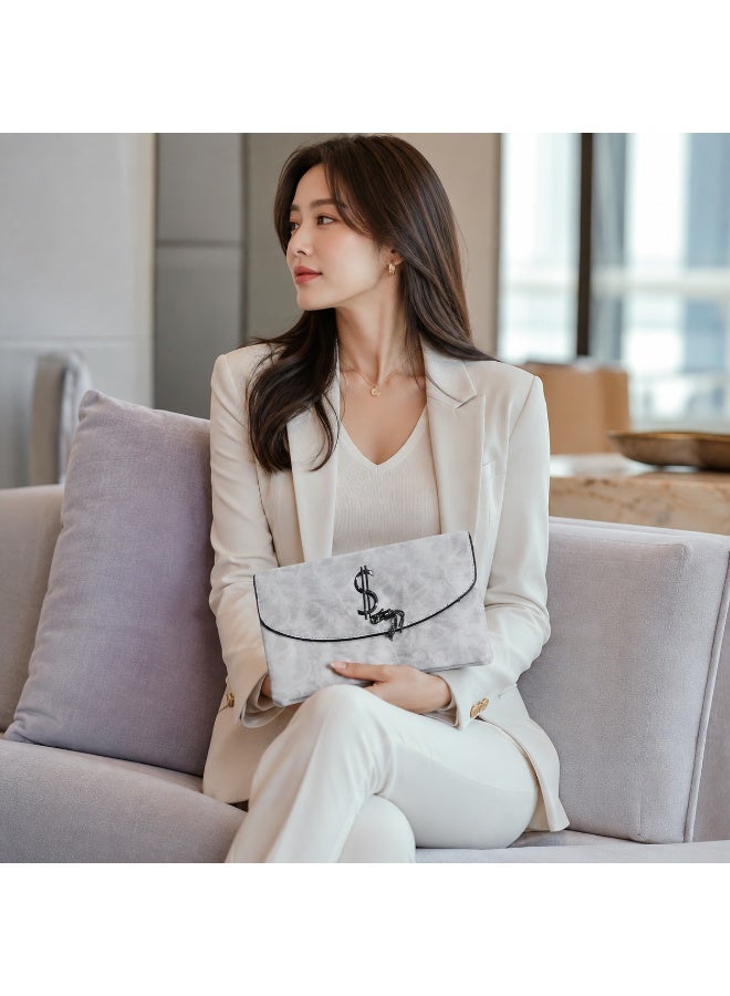Women's clutch bag with a long strap, suitable for crossbody and shoulder carrying. Classic design with metal details, ideal for outings, evenings out, and special occasions -gray - Image 2