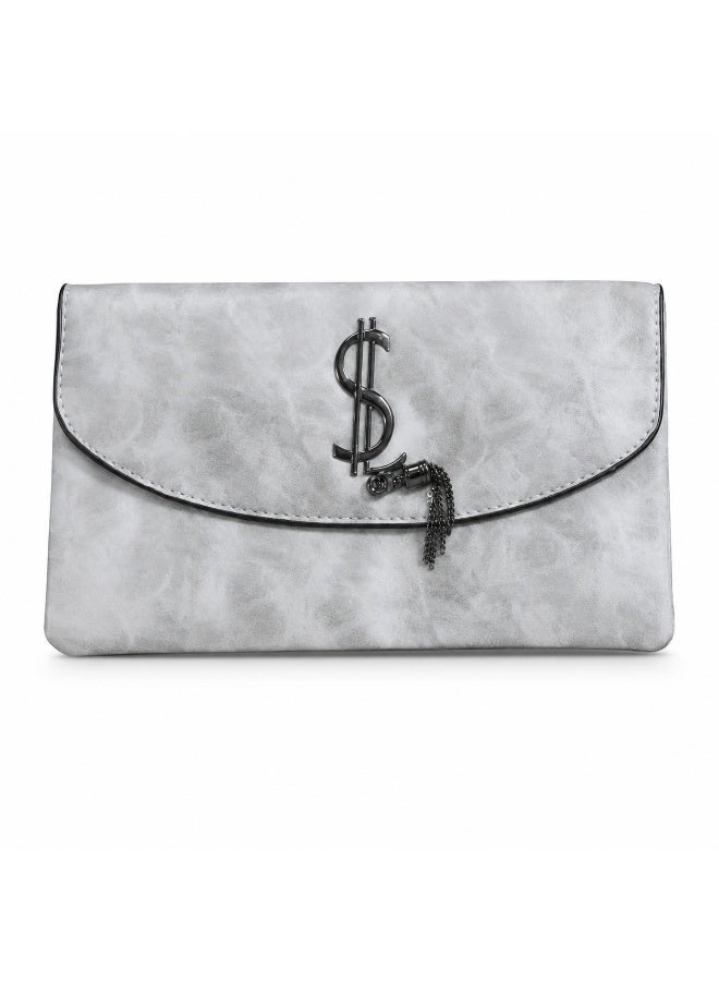 Women's clutch bag with a long strap, suitable for crossbody and shoulder carrying. Classic design with metal details, ideal for outings, evenings out, and special occasions -gray - Image 1
