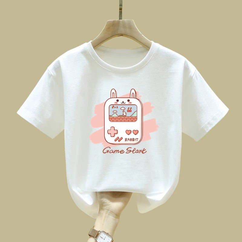 2154# Summer Boys And Girls Short-Sleeved T-Shirt Women'S Korean-Style Trendy Students Cartoon Printed Top Round Neck Loose For Girls - Image 1