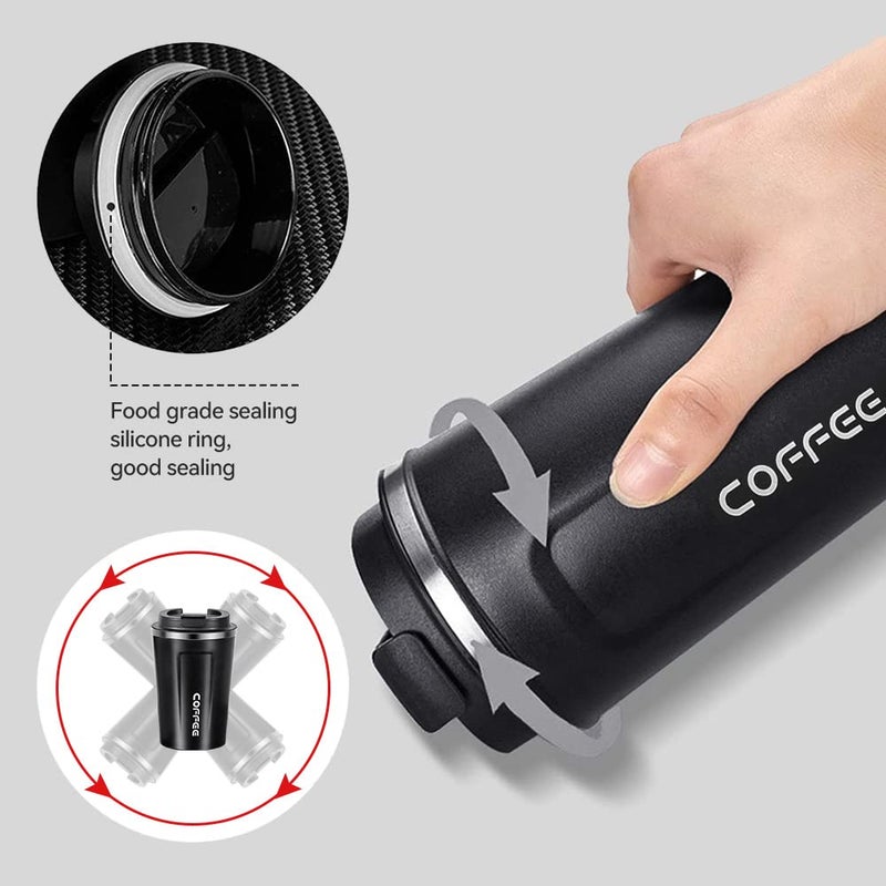 Proxima Direct Coffee Travel Mug 380ml Stainless Steel Insulated Reusable Cup with Leak Proof Lid EcoFriendly Coffee Cup for Hot Cold Drinks Black - Image 4
