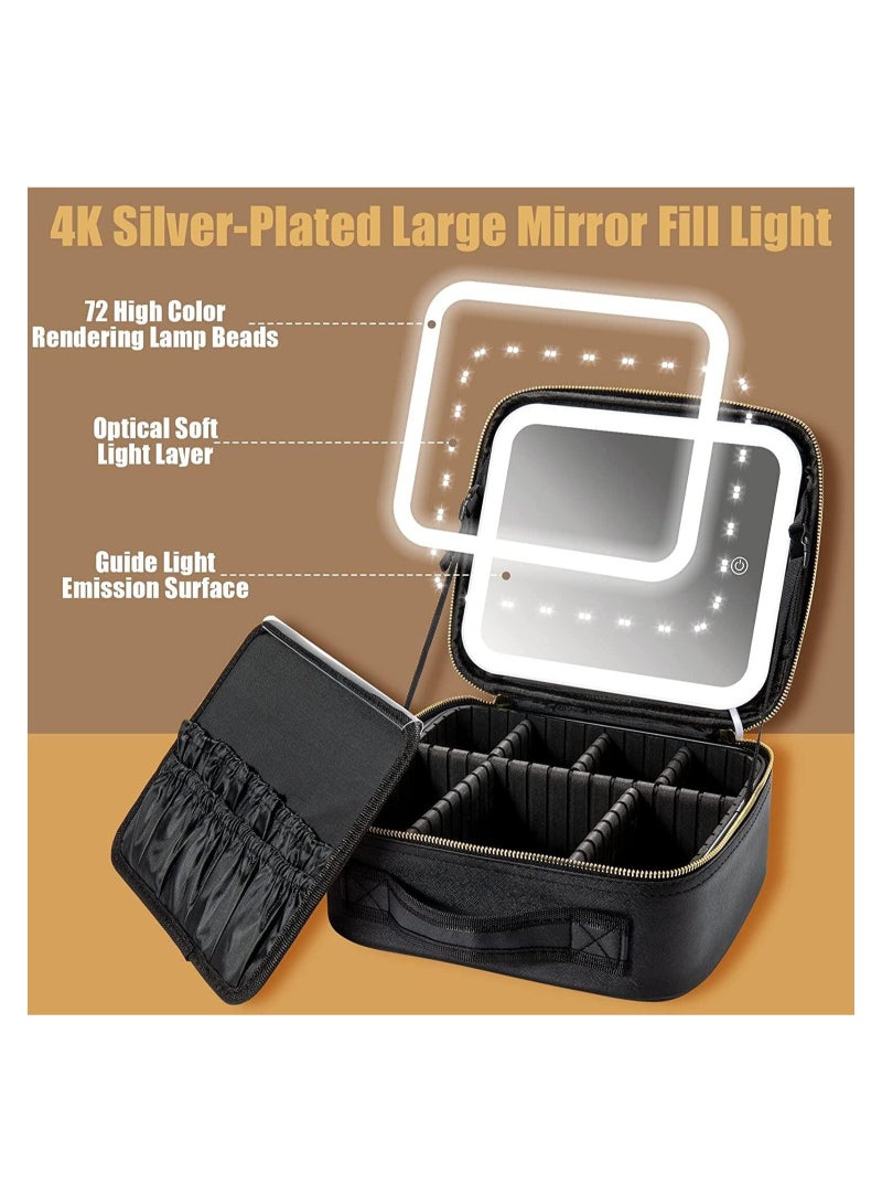 GGEROU Travel Makeup Bag with Light Up Mirror 3 Color Scenarios Adjustable Brightness Black - Image 5