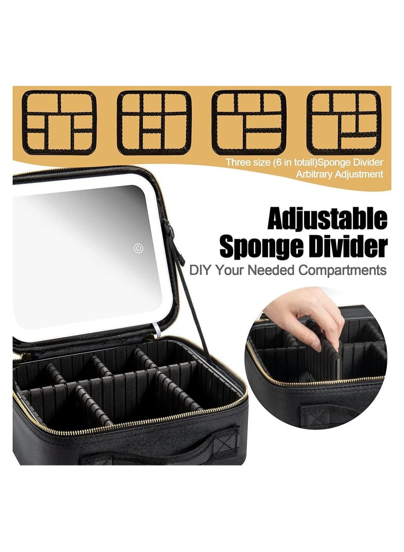 GGEROU Travel Makeup Bag with Light Up Mirror 3 Color Scenarios Adjustable Brightness Black - Image 4