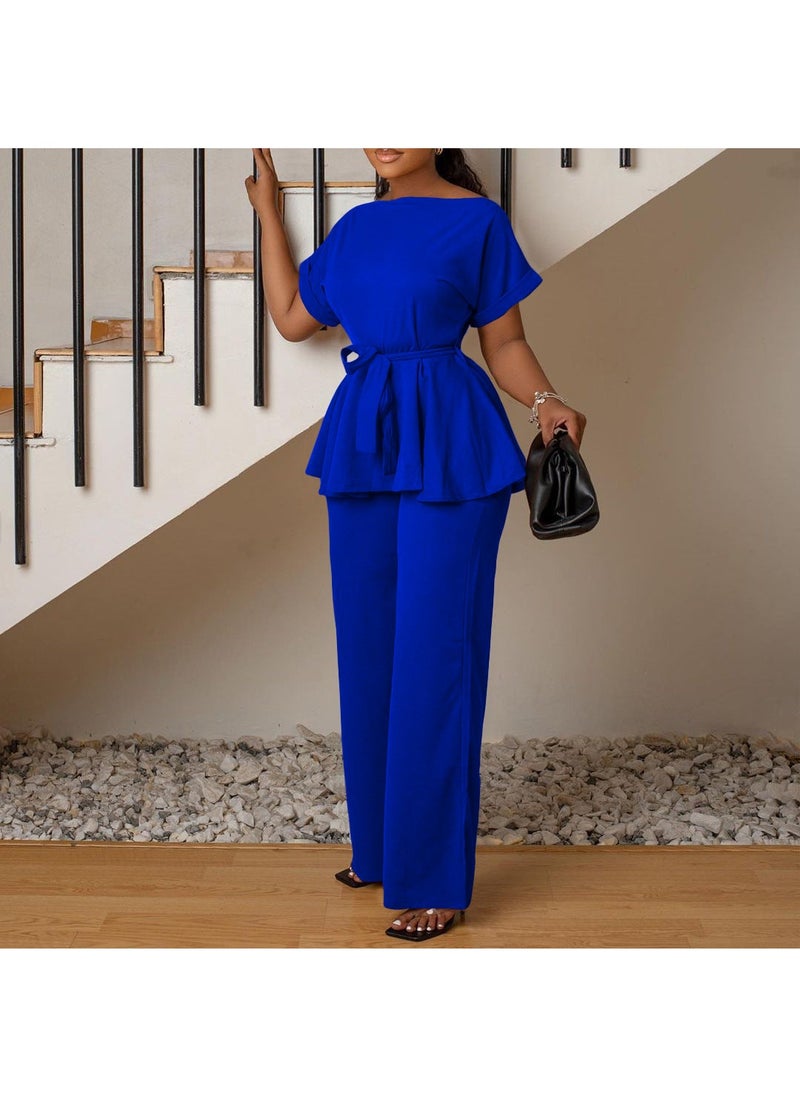 D3206 European and American Women's 2023 Summer Solid Color Strap Top High Waist Wide Leg Pants Fashion Casual Foreign Trade Suit - Image 2