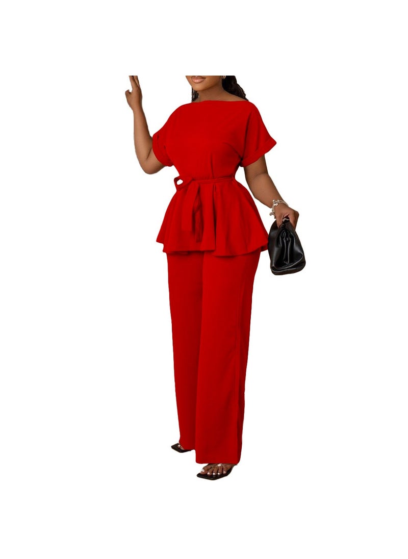 D3206 European and American Women's 2023 Summer Solid Color Strap Top High Waist Wide Leg Pants Fashion Casual Foreign Trade Suit - Image 3