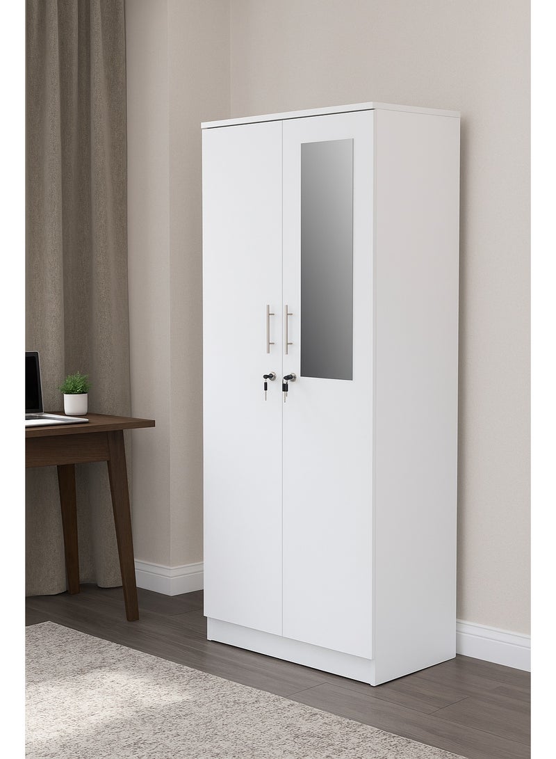 AFT Spacious Two-Door MDF Wardrobe with Lockable Compartments, Durable Metal Hinges, and Multiple Shelves for Organized Storage – Featuring Premium White Finish (Arfan) - Image 1