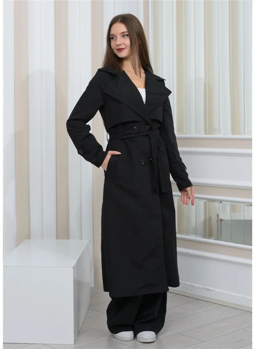 Nuseel Long Trench Coat Black