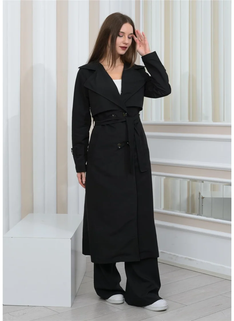 Nuseel Long Trench Coat Black