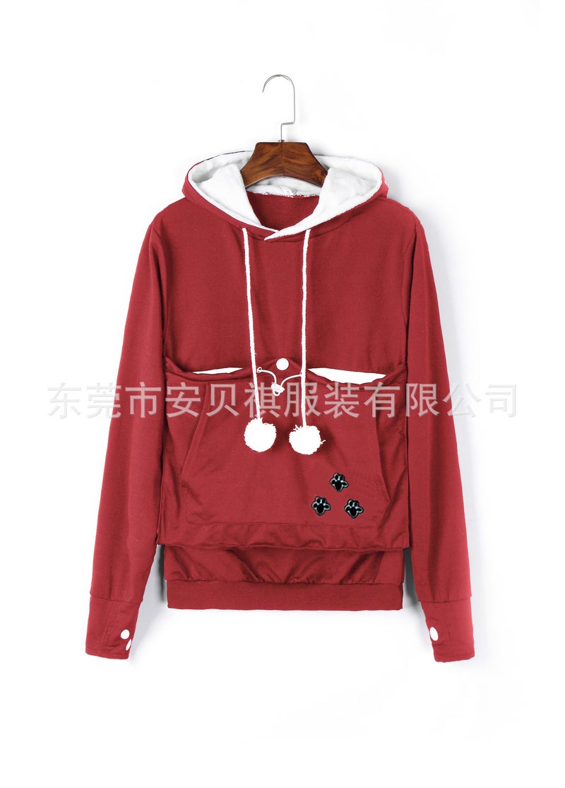 Oversized Pocket Hoodie Autumn Winter Loose Fit Black  - Image 3