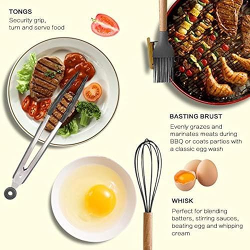 SKYTONE Silicone Kitchen Spatula and Utensils Spoon Set 12-Piece Silicone Kitchen Cooking Utensils Set, Non-Stick Utensils Set Heat Resistant Easy Clean, BPA Free (Grey) - Image 4