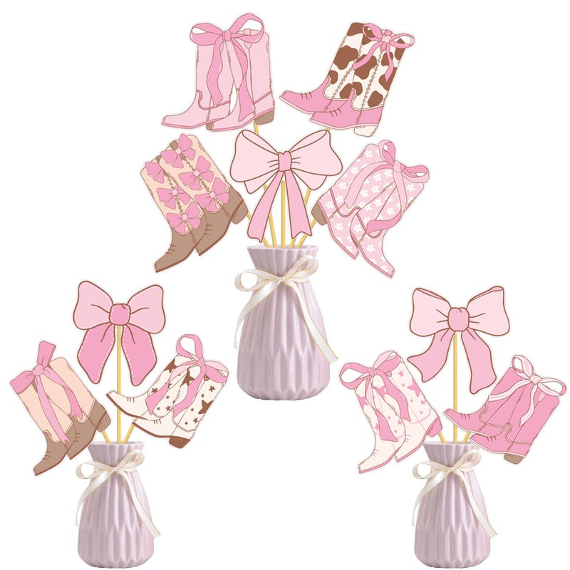 umoni Western Cowgirl Centerpiece Sticks 16PCS Coquette Bow Cowgirl Boots Party Table Topper Decorations Pink Bow and Boots Table Centerpieces for Coquette Cowgirl Birthday Party Supplies - Image 1