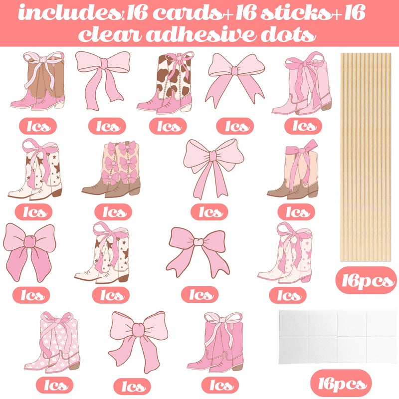 umoni Western Cowgirl Centerpiece Sticks 16PCS Coquette Bow Cowgirl Boots Party Table Topper Decorations Pink Bow and Boots Table Centerpieces for Coquette Cowgirl Birthday Party Supplies - Image 3