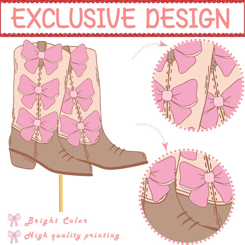 umoni Western Cowgirl Centerpiece Sticks 16PCS Coquette Bow Cowgirl Boots Party Table Topper Decorations Pink Bow and Boots Table Centerpieces for Coquette Cowgirl Birthday Party Supplies - Image 5