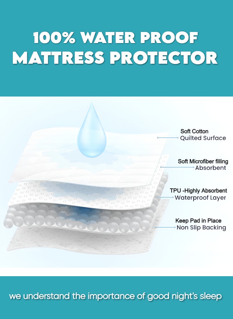 Blueberry Quilted Mattress Protector Bed Topper Cover Extra Deep 200X200+30Cm - Image 3