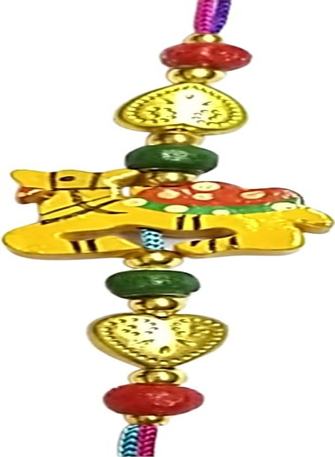 Krishna Rakhi Fancy Yellow Wooden Camel pendal with Heart Metal Bead Environment Friendly for Rakshabandhan for Men and Boys - Image 2