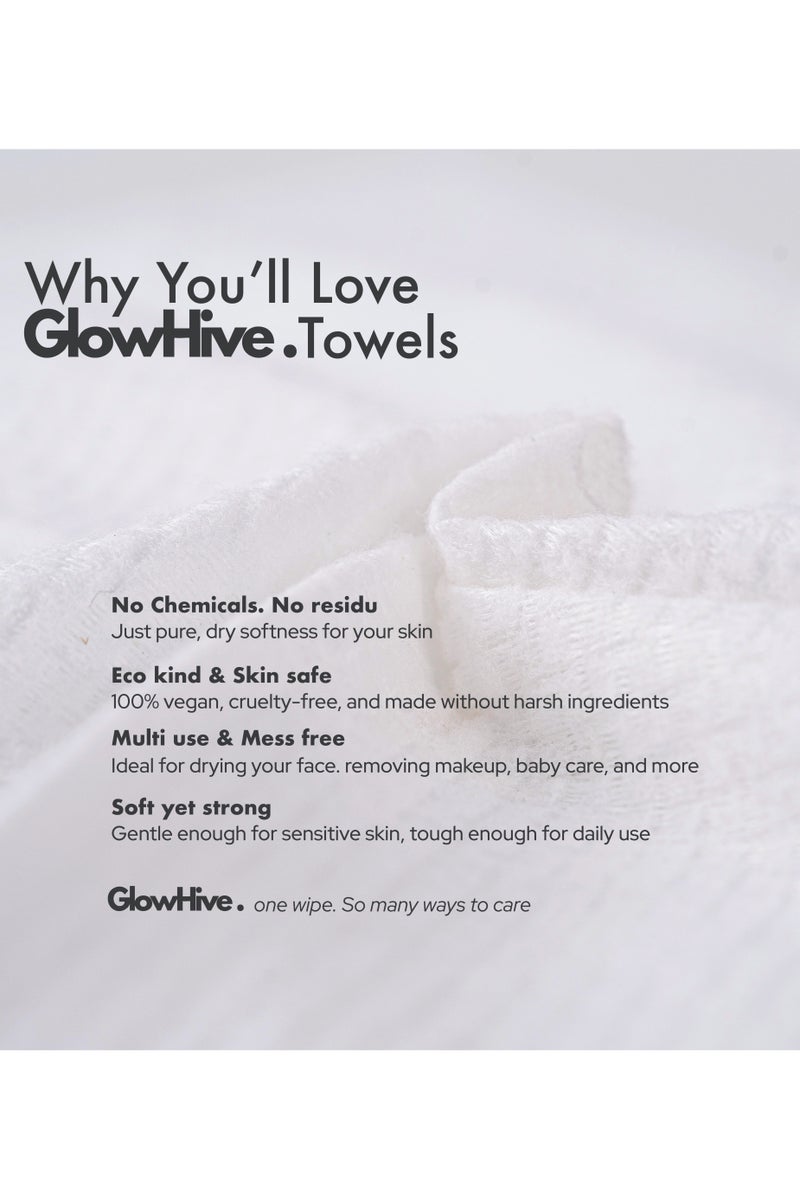 GlowHive. Gentle Disposable Face Towels – Ultra-Soft, Biodegradable, Multi-Purpose 50 XL Disposable Face Towels | Ultra-Soft, Dual-Textured, Chemical-Free Makeup Remover Wipes | Biodegradable, Hypoallergenic, Extra-Thick Facial Wipes for Sensitive Skin & Daily Skincare, baby care, makeup removal, facial cleansing, and cleaning makeup brushes and tools. - Image 3
