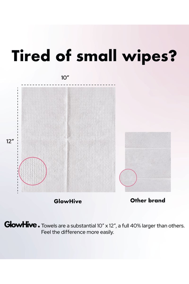 GlowHive. Gentle Disposable Face Towels – Ultra-Soft, Biodegradable, Multi-Purpose 50 XL Disposable Face Towels | Ultra-Soft, Dual-Textured, Chemical-Free Makeup Remover Wipes | Biodegradable, Hypoallergenic, Extra-Thick Facial Wipes for Sensitive Skin & Daily Skincare, baby care, makeup removal, facial cleansing, and cleaning makeup brushes and tools. - Image 5