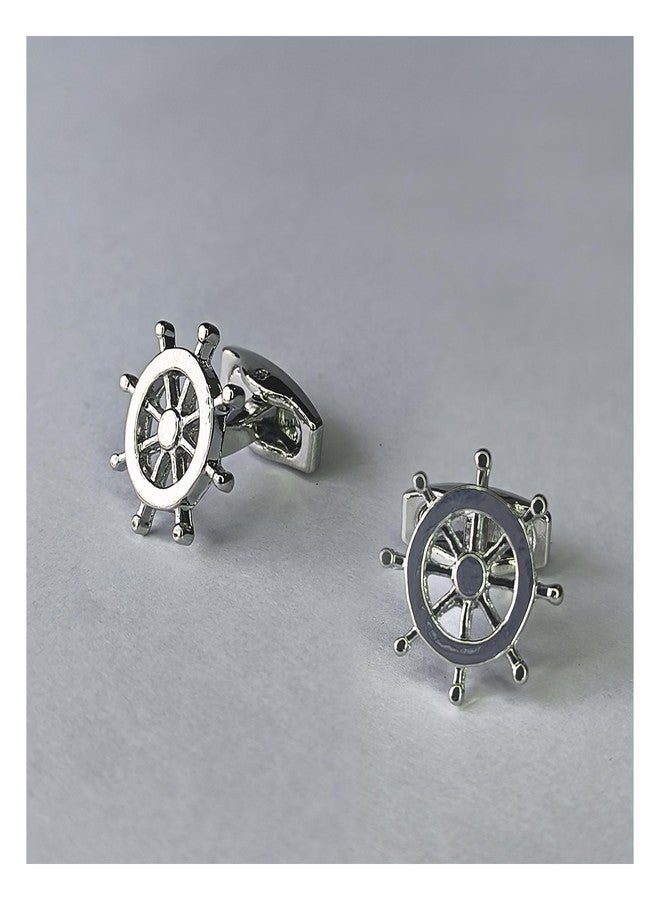 KINGSON Ship Wheel Design Stainless Steel Cufflinks for Men Nautical Style Designer Metal Cuff Links for Formal Shirt Wedding Office Party - Image 2
