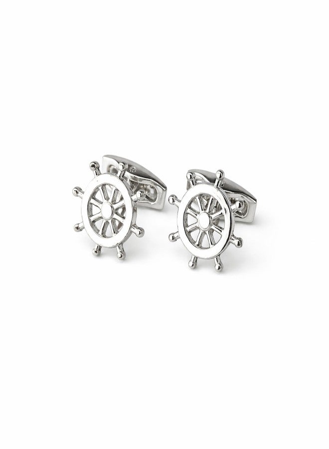 KINGSON Ship Wheel Design Stainless Steel Cufflinks for Men Nautical Style Designer Metal Cuff Links for Formal Shirt Wedding Office Party - Image 1