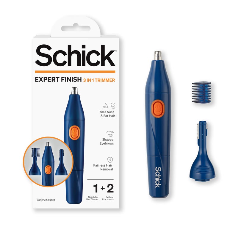 Schick Hair Trimmer, 3-in-1 Trimmer for Nose, Ear & Eyebrows, Painless Hair Removal, Cordless, Quick-Change Attachments, Waterproof, Expert Finish, Unisex Grooming - Image 1