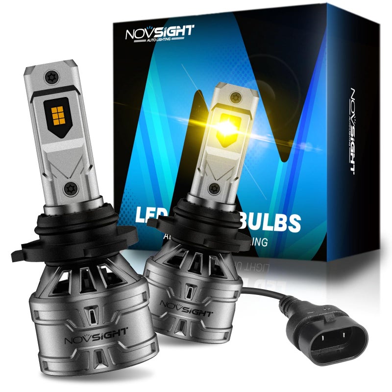 NOVSIGHT H10 Fog Light Bulbs 3000K YellowAmber 60W 13000LM Bright 9145 9140 9045 9040 Fog Lights Plug and Play Fast Cooling Fog Light Bulbs Replacement IP68 Waterproof Pack of 2