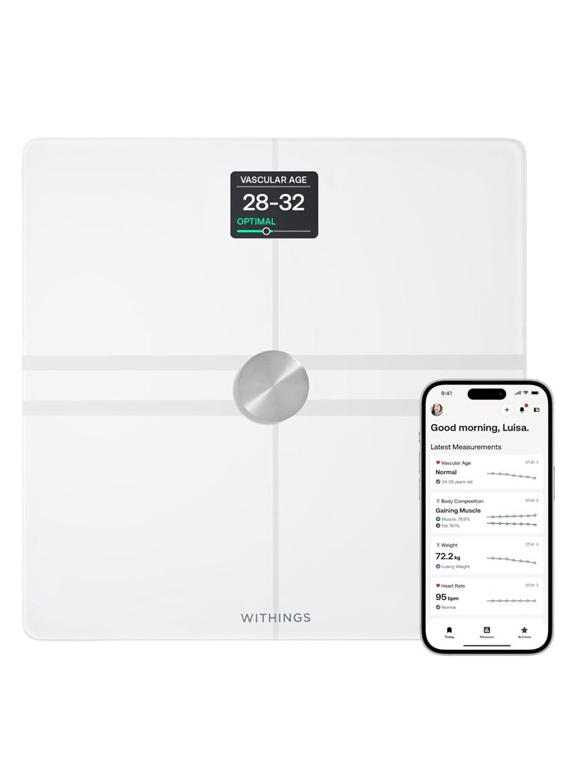 Body Comp -Advanced smart body scale with body composition- BMI, visceral fat readings, Cardiovascular and nerve health assessment, Battery life upto 15 months and upto 8 users- White.