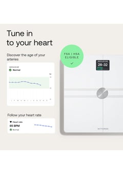 Withings Body Comp -Advanced smart body scale with body composition- BMI, visceral fat readings, Cardiovascular and nerve health assessment, Battery life upto 15 months and upto 8 users- White.  - Image 4