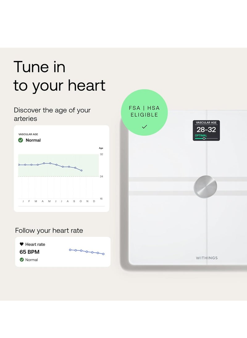 Body Comp -Advanced smart body scale with body composition- BMI, visceral fat readings, Cardiovascular and nerve health assessment, Battery life upto 15 months and upto 8 users- White.