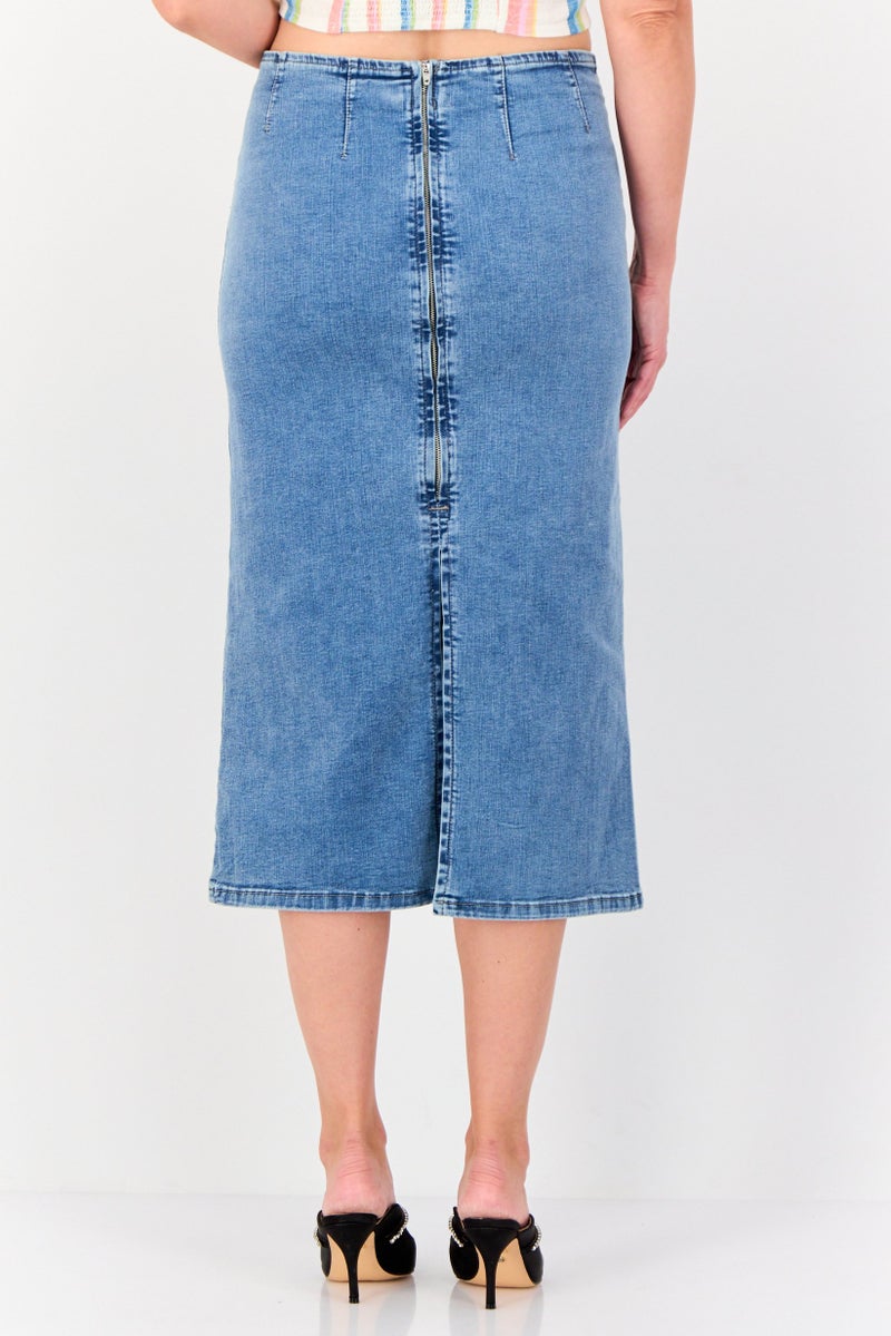 Don't Call Me Jennyfer Women Washed Denim Midi Skirt, Blue  - Image 2