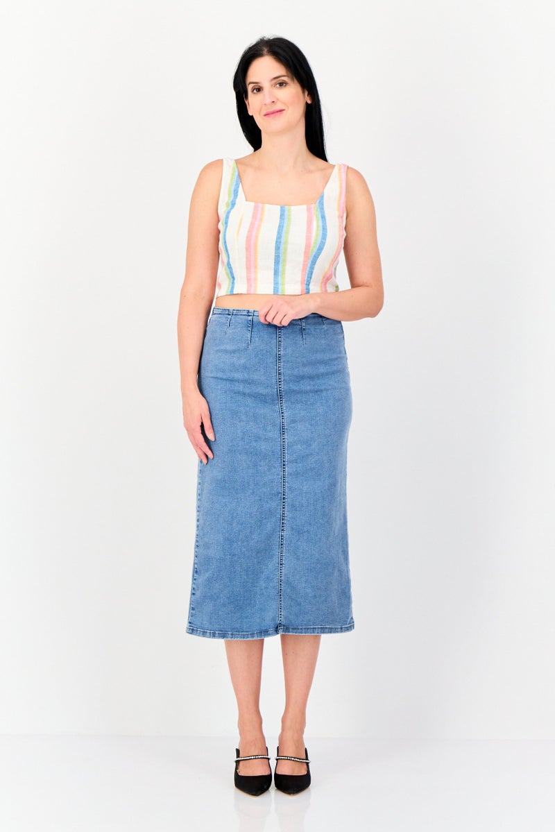 Don't Call Me Jennyfer Women Washed Denim Midi Skirt, Blue  - Image 4