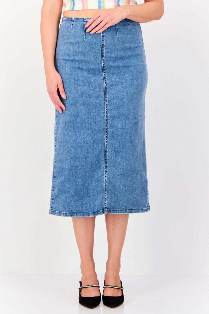 Don't Call Me Jennyfer Women Washed Denim Midi Skirt, Blue  - Image 1