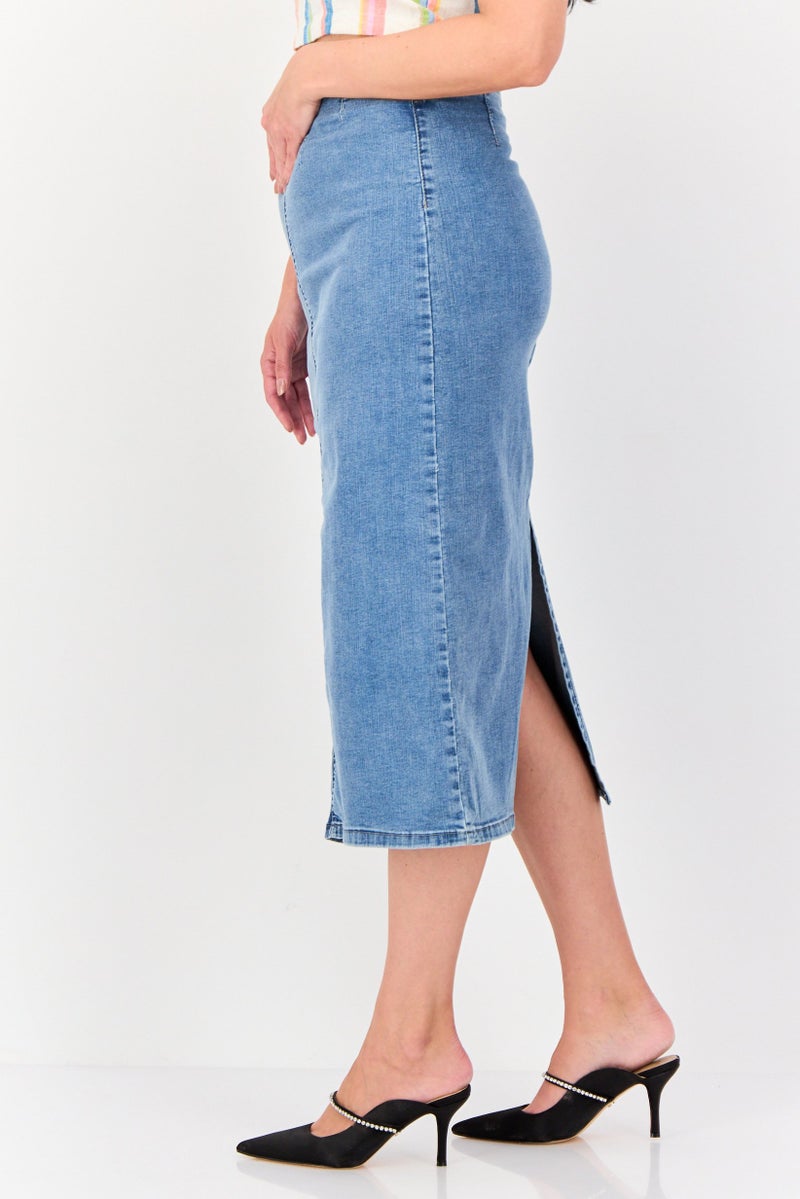Don't Call Me Jennyfer Women Washed Denim Midi Skirt, Blue  - Image 3