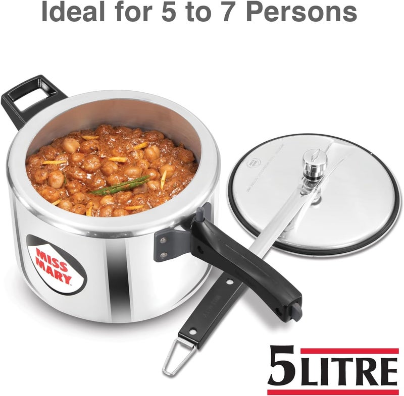 Hawkins 5 Litre Miss Mary Pressure Cooker, Induction Compatible Inner Lid Cooker, Silver - Image 2