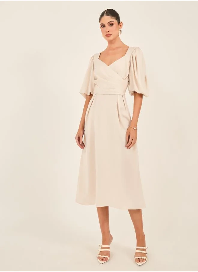 ستايلي Puff Sleeve Wrap A-Line Midi Dress