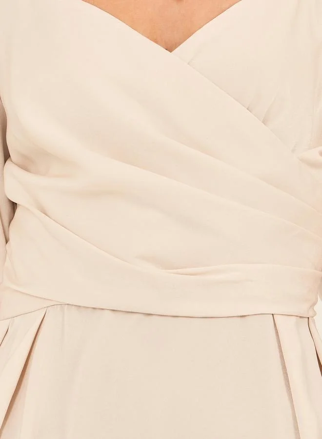 Styli Puff Sleeve Wrap A-Line Midi Dress