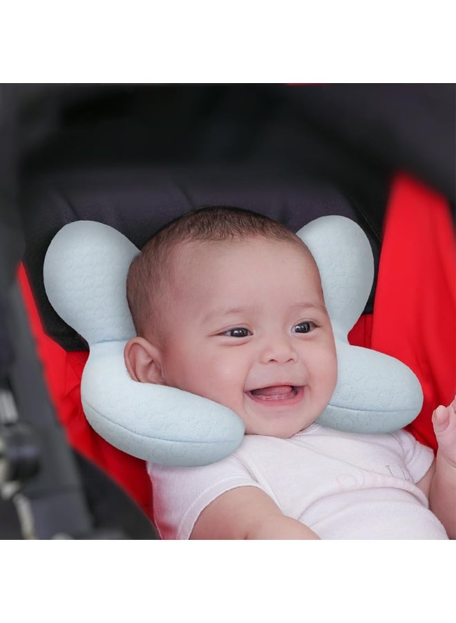Blublu Park وسادة دعم رأس الطفل المحسّنة للمواليد والأطفال الصغار، وسادة سفر ناعمة من القطن للسيارات وعربات الأطفال، زرقاء - Image 4