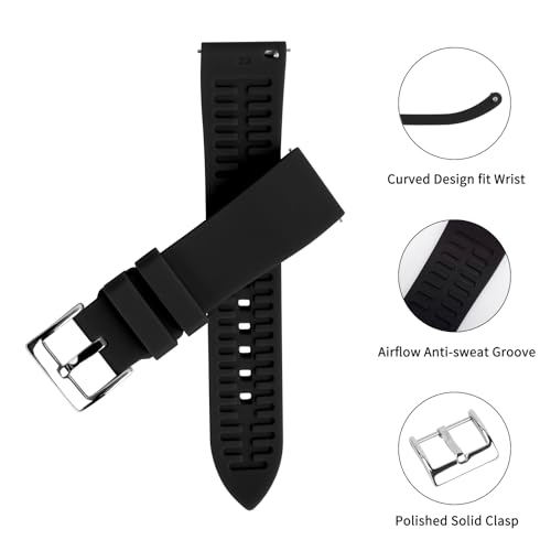 TStrap Silicone Watch Band for Men - Black Quick Release Watch Band for Women Soft - Waterproof Smart Watch Bracelet Clasp - Correa de Silicona para Reloj Replacement - 18mm 19mm 20mm 21mm 22mm 24mm - Image 4