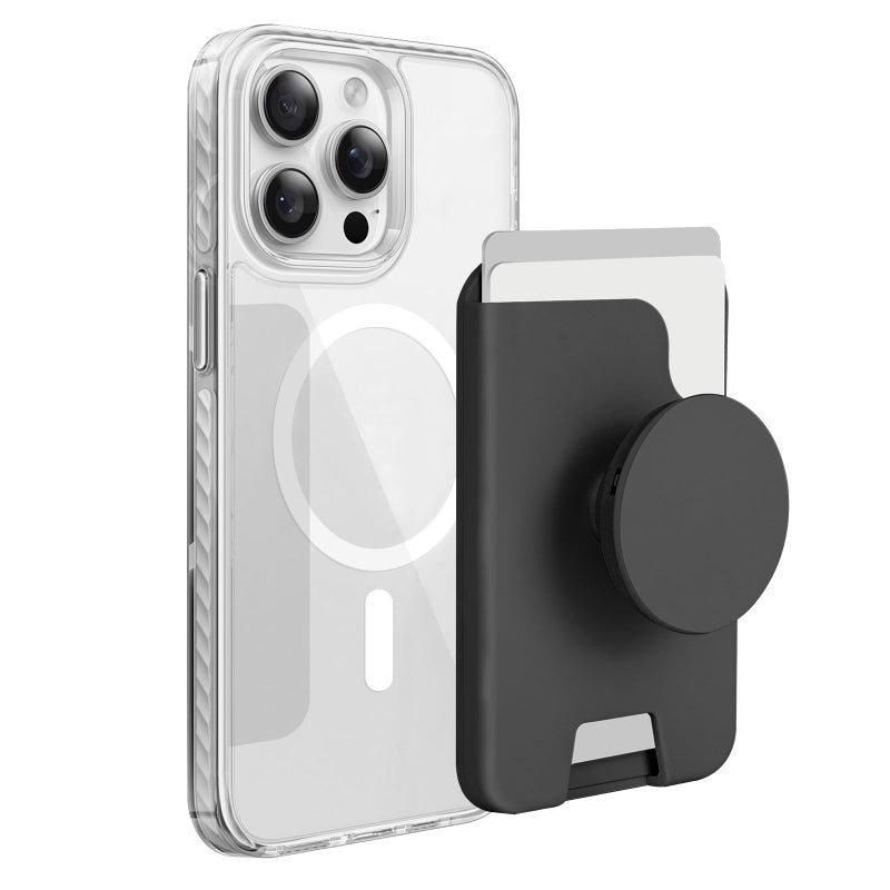 ION Magnetic Phone Wallet with Expanding Grip, Detachable MagSafe Card Holder for Smartphones & Tablets - Black - Image 1