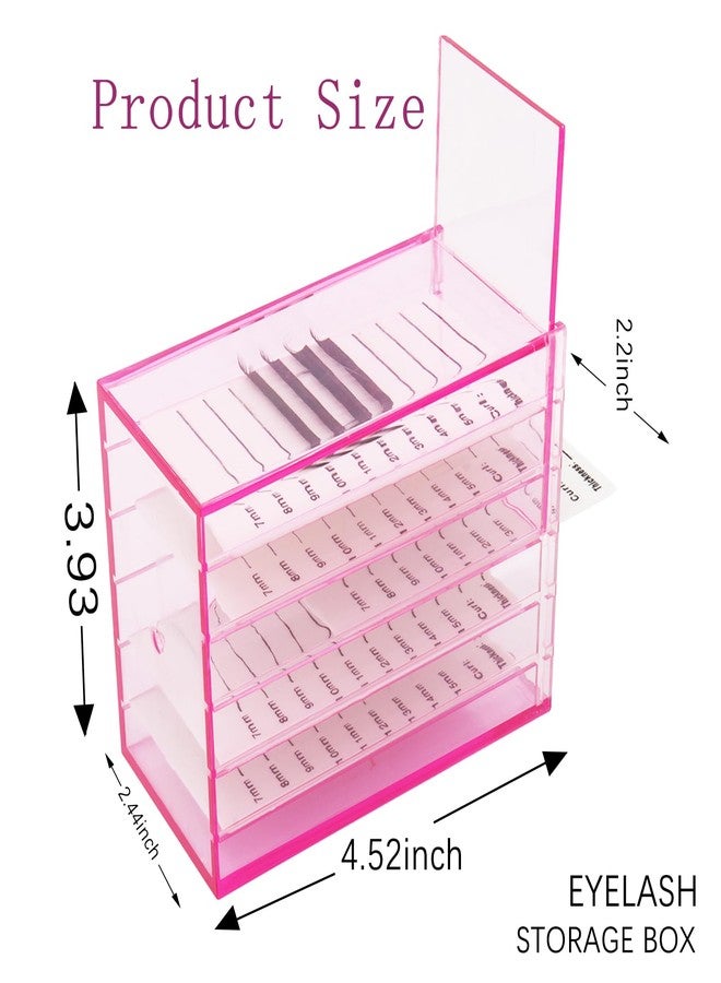 Mekupeu 5 Layer Makeup Organizer Storage Box Clear Eyelash Storage Box Eyelashes Grafting Eyelash Extension Tool (Pink) - Image 2